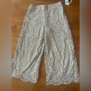 NWT ECI METALLIC THREAD NUDE LINED LACE WIDE LEG PANTS AZ 10